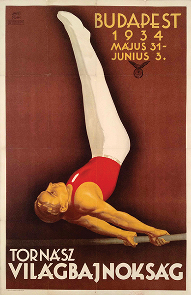 Bela Jantschi - Gymnastics World Championship 1934 Hungarian vintage poster 