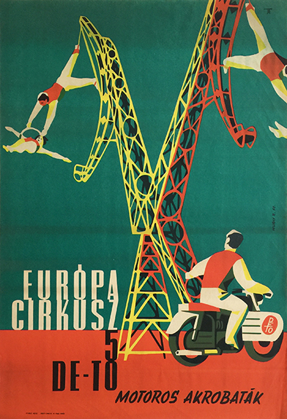 Robert muray europa circus motorcycle acrobats 1962 hungarian vintage poster