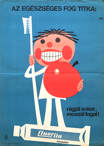 Hungarian Red Cross - The secret to healthy tooth...Fluorita toothpaste 1973 original Hungarian vintage commercial poster