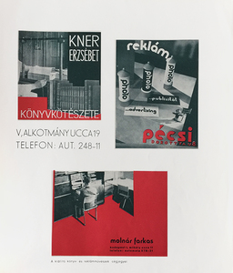 Farkas Molnar, Jozsef Pecsi, Erzsbet Kner, business card designs