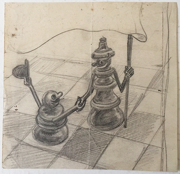 Istvan rottler art deco chess sketch 1930s 1940s hungarian artwork