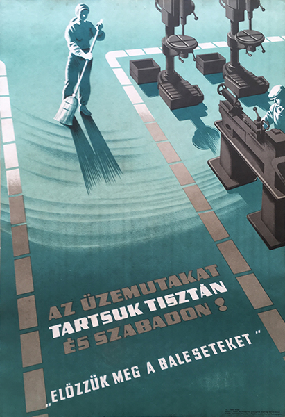 Keep the factory hallways clean and clear 1964 original hungarian vintage workers' safety poster