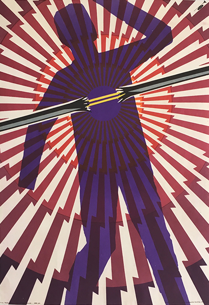 Be attentive to cable usage avoid electric shock 1966 original hungarian vintage safety propaganda poster