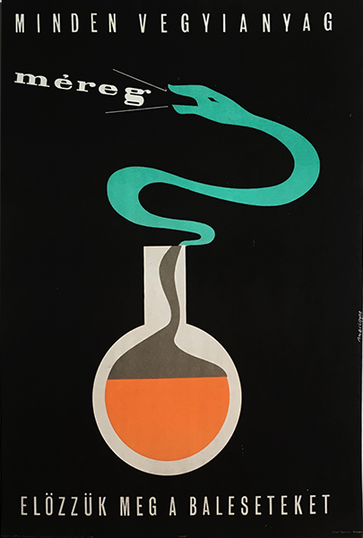 Medgyes all chemicals are poison 1960s original hungarian safety propaganda poster