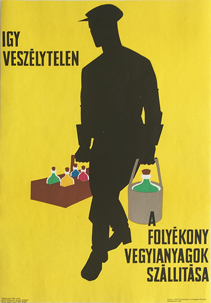 Safe method for transporting liquid chemicals 1964 original hungarian vintage safety propaganda poster