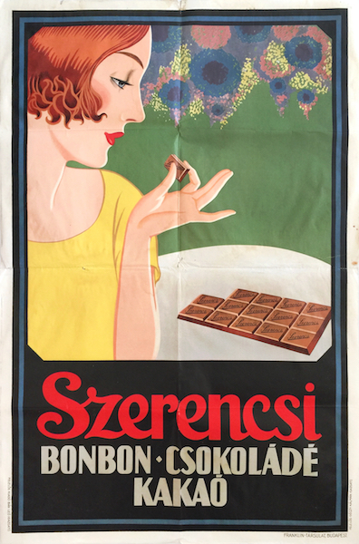 Szerencsi bonbons chocolate cocoa 1920s Hungarian vintage Art Deco advertising poster