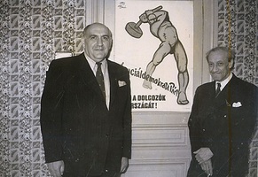 Mihály Bíró and his model for the red-hammer-wielding man in 1947