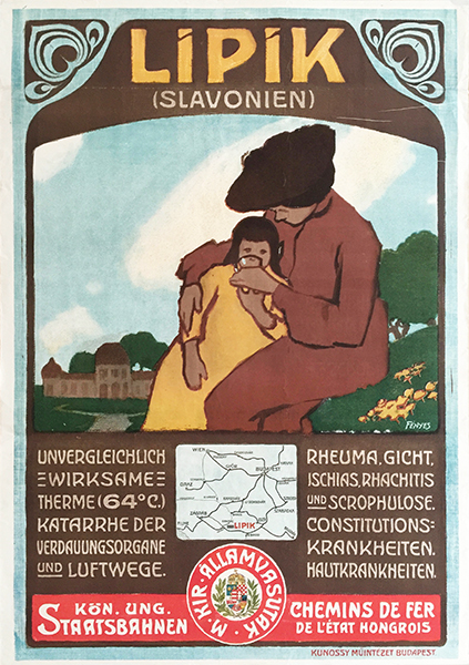 Adolf Fenyes - Lipik Slavonien thermal bath 1906 Hungarian poster Adolf Fenyes - Lipik Slavonien thermal bath 1906 Hungarian poster