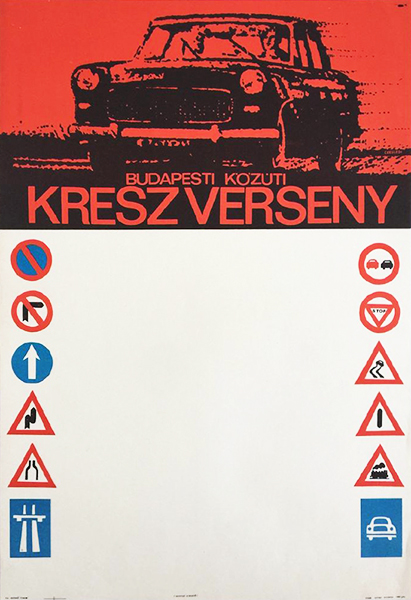 Highway code road race in Budapest 1967 original Hungarian event poster