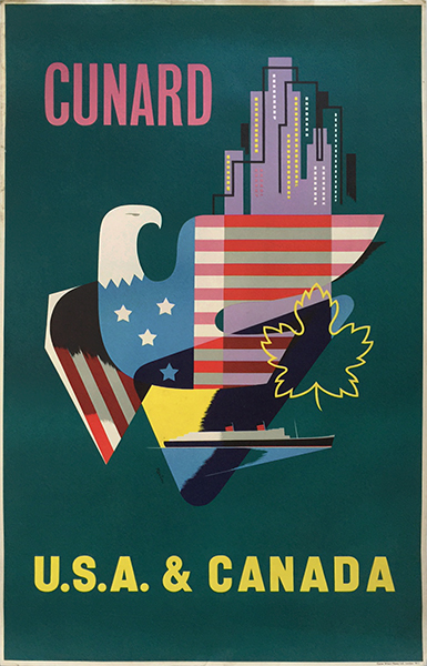 Cunard USA Canada ocean liner original vintage travel poster