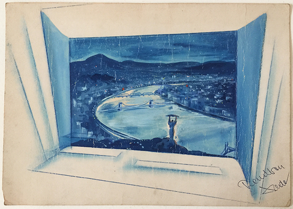 Istvan Rottler - View of Budapest shop window design 1940s 1950s Hungarian artwork