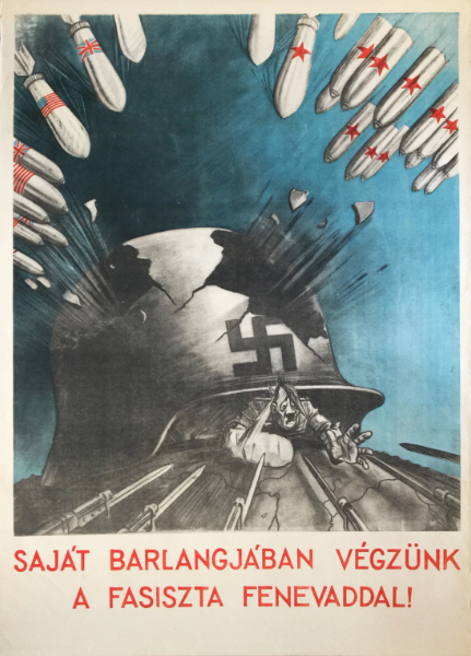 Sandor Ek - We will finish the fascist beast in its own cave 1945 Soviet communist war propaganda poster hitler anti nazi
