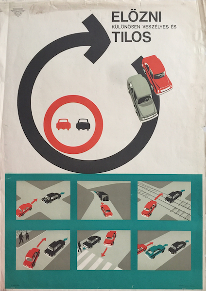 Overtaking is forbidden and very dangerous 1967 Hungarian travel road safety poster car automobilia