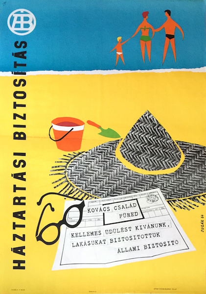 Gyula Sugar - Summer vacation Lake Balaton - Balatonfured - Home Insurance 1964 Hungarian vintage poster