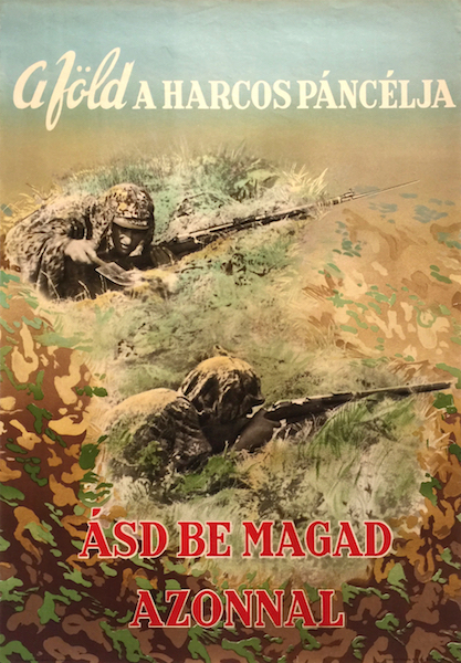 Land is the warrior's armor - Dig yourself in 1949 vintage Hungarian military propaganda communist photomontage poster