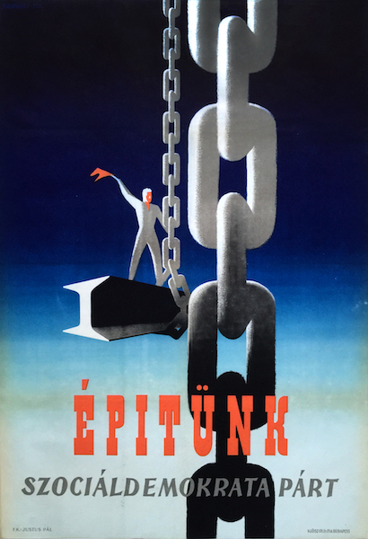 Zoltan Tamassi - We Build - Social Democratic Party 1947 vintage 1947 Hungarian election propaganda poster