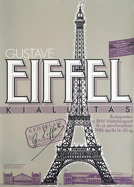 Gyorgy Kara - Gustave Eiffel exhibition 1986 Hungarian vintage exhibition poster