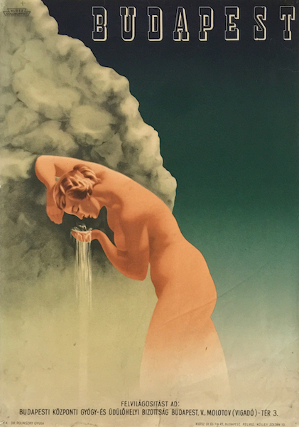 Gyozo Szilas - Laszlo Horvath - Budapest 1947 vintage Hungarian travel poster thermal spa bath