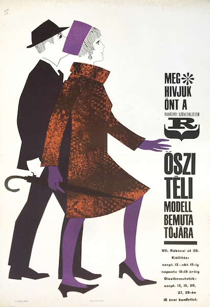 We invite you to the autumn - winter fashion show of the Clothing Cooperatives 1960s vintage Hungarian advertising poster
