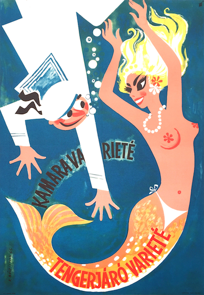 Istvan Kopeczi Bocz - Seagoing variety show 1965 vintage Hungarian theatre poster