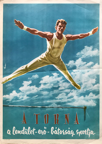 Denes Vincze - Gymnastics - the sport of dynamism, strength and courage 1954 vintage Hungarian poster