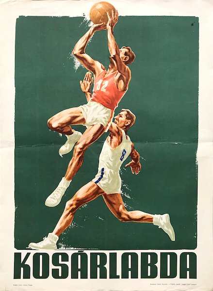 Denes Vincze - Basketball 1955 vintage Hungarian sport poster