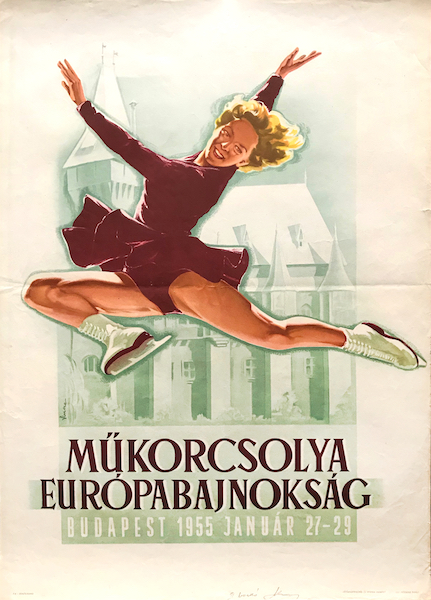 Denes Vincze - European Figure Skating Championships 1955 vintage Hungarian sport poster