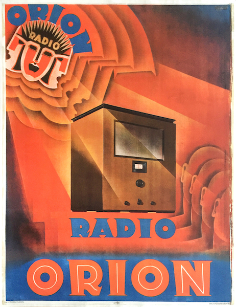 Lajos Porzse - Radio Orion 1930s vintage Hungarian Art Deco advertising poster
