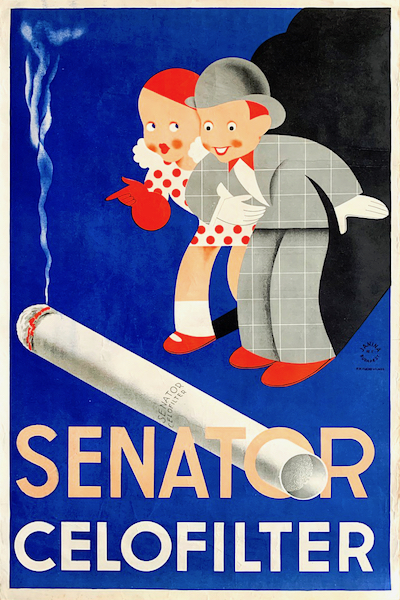 Senator Celofilter 1939 vintage Hungarian Art Deco tobacciana advertising poster
