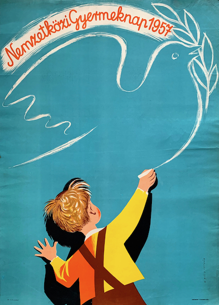 Istvan Kopeczi Bocz - International Children's Day 1957 vintage Hungarian event advertising poster