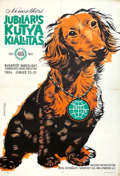 Vilmos Mohrlüder - International Jubilee Dog Exhibition - Varosliget Budapest 1964 vintage Hungarian event advertising poster