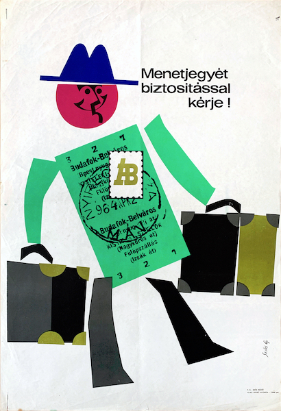 Gyozo Szilas - Buy Your Ticket With Insurance! 1964 original Hungarian commercial poster