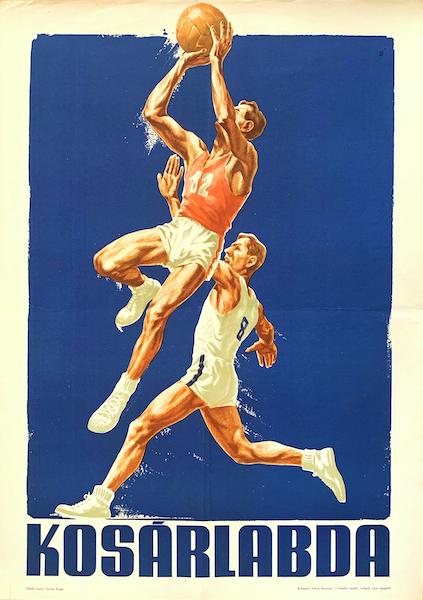 Denes Vincze - Basketball 1955 vintage Hungarian communist sport poster