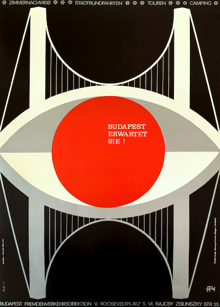 Gyozo Szilas - Budapest awaits you! 1968 vintage Hungarian travel poster