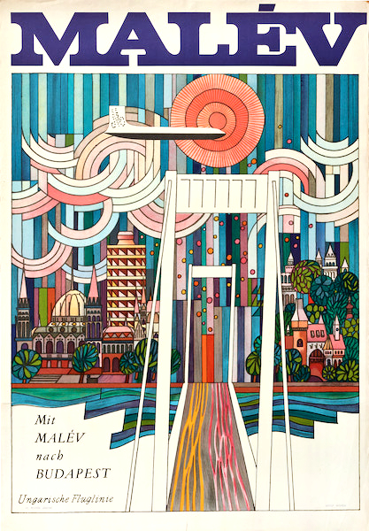 Andras Mate - Malev Budapest Hungary 1967 vintage Hungarian travel poster