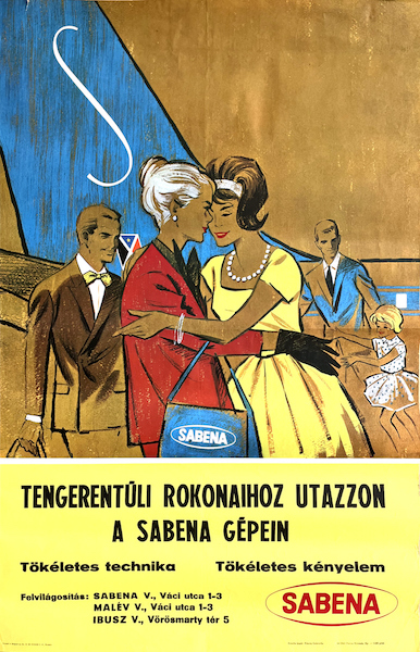 Travel to your overseas relatives with Sabena 1964 poster